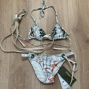 Agua de Coco Print Bikini Set with Leather Straps - NWT Brazilian Designer